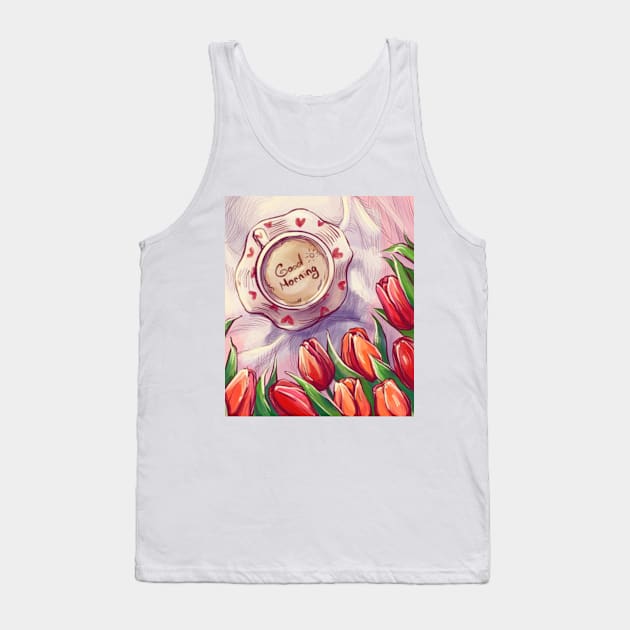 Illustration artwork with coffee red tulips flowers Tank Top by Elishas art original 